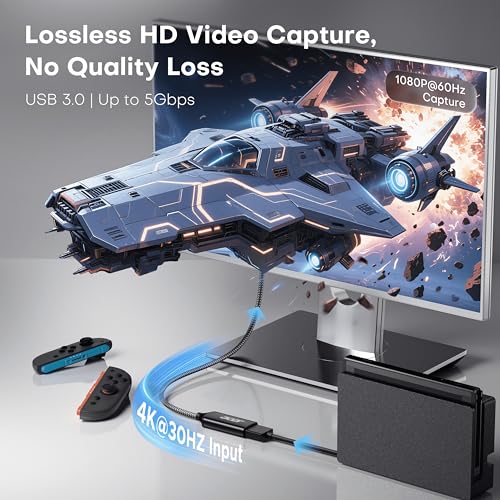 acer Capture Card for Streaming, HDMI to USB 3.0 1080P 60FPS Video Capture | Plug and Play with Type-C & Type-A Ports, Compatible with iPad, macOS, Windows, Switch2, PS5/4, Quest3, Camera, OBS, Xbox