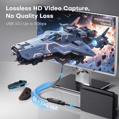 acer Capture Card for Streaming, HDMI to USB 3.0 1080P 60FPS Video Capture | Plug and Play with Type-C & Type-A Ports, Compatible with iPad, macOS, Windows, Switch2, PS5/4, Quest3, Camera, OBS, Xbox