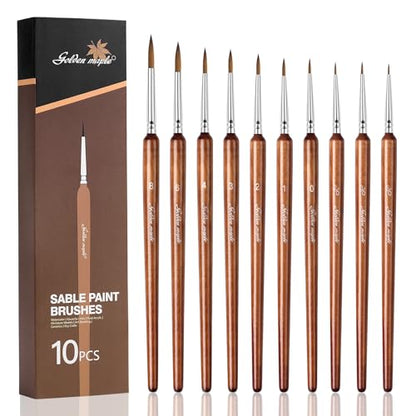 Golden Maple Artist Paint Brushes, 10PC Synthetic Sable Brush Set Miniature Fine Detail Paint Brush, Round Point Paint Brush Set for Miniatures, Acrylic & Figures, Model, Watercolor Details - color: Bronze