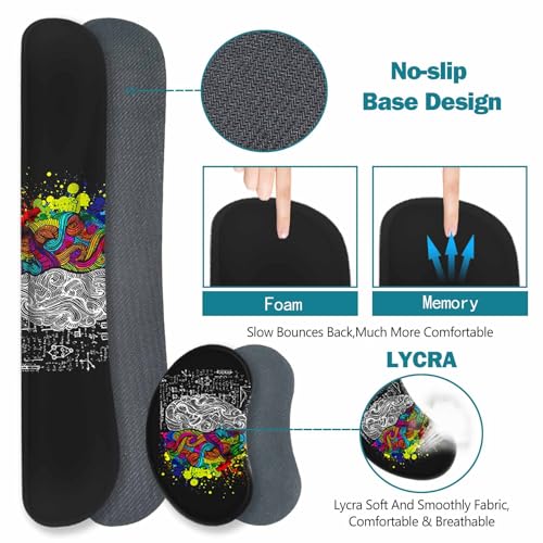 ToLuLu Extended Gaming Mouse Pad, Memory Foam Ergonomic Keyboard Mouse Wrist Rest Support Set, Large Desk Mat with Stitched Edges, Non-Slip Base Mousepad for Home Office Game, Left & Right Brain - color: Left & Right Brain