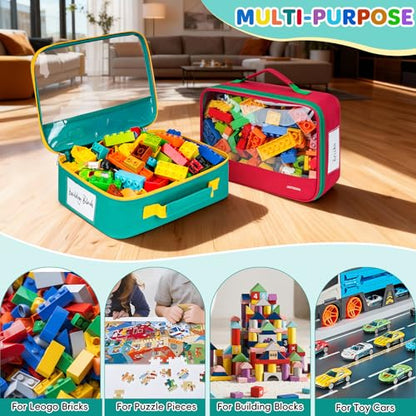 2 Pack Large Toy Storage Bags(12.6 * 3.9 * 8.6in), Magnetic Tiles Travel Organizer Case with Mesh Pocket Fits for Lego Bricks, Board Game, Puzzles, Toy Cars and Building Blocks - size: LARGE 2PCS