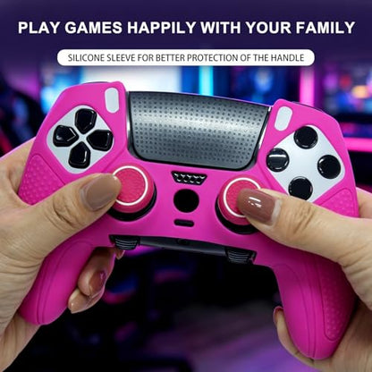Pink Anti-Slip Controller Skin,Studded Edition Protective Silicone Cover Skin Grips Compatible with PS5 Edge Controller and 6 PCS Thumb Grips Caps. - color: Pink
