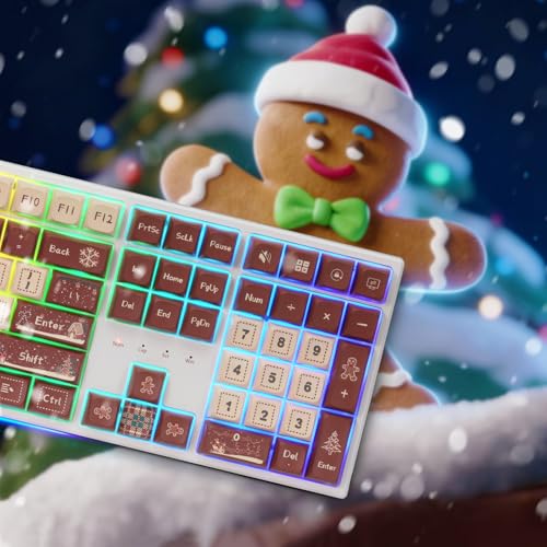 Redragon K668 Xmas Wired Gasket RGB Gaming Keyboard, 108 Keys Mechanical Keyboard w/Extra 4 Hotkeys, Upgraded Hot-swappable Socket, Sound Absorbing Foam, Christmas Gingerbread Man Themed Cute Keycaps - color: Gingerbread Man