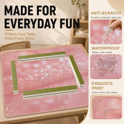 Pink Sparkle Mahjong Mat for Table 31.5''x31.5'', Non-Slip Noise Reduction Mah Jongg Mats with Carrying Bag for American Mahjong, Poker, Board Games, Card Games & Dominoes - color: Pink Sparkle