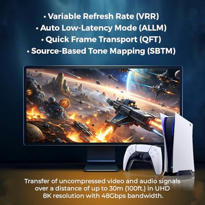 OREI 8K HDMI 2.1 Fiber Optic Cable 100ft - AOC, 48Gbps, 8K@60Hz, eARC, 3D - size: 100FT