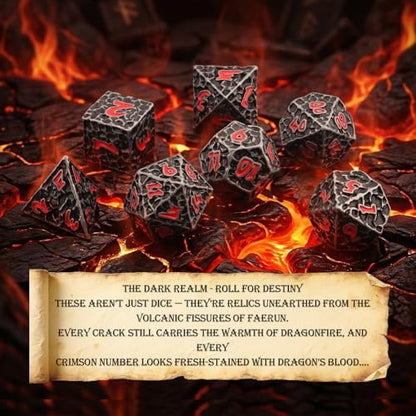 Haxtec Silver Metal DND Dice Set Ancient Metal Dice with Leather Bag Compatible with Dungeons and Dragons D&D Gifts TTRPG Antique Iron Red Gamer Gift for DND Players Masters - color: Antique Iron Red