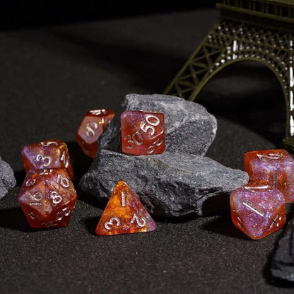 Glitter DND Dice Set Brown Polyhedral Dice for D&D Tabletop Games | Leather Storage Bag, DM Gift, for Dungeons and Dragons Role Playing Games - color: Glitter-brown