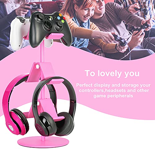 Controller Holder Pink,Headphone Stand,3 Tier Multi Adjustable Game Controller Headset Hanger for All Universal Gaming PC Accessories, Xbox PS4 PS5 Nintendo Switch(Cute Pink) - color: Cute Pink