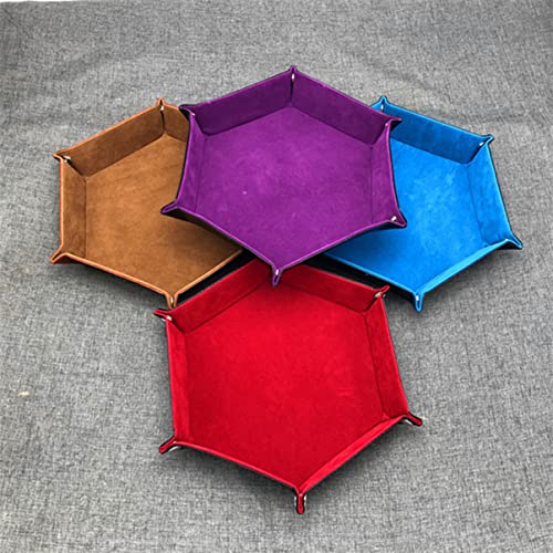 Vaguelly Hexagon Dice Tray Foldable PU Velvet Dice Storage Box for Board Games Lid for Gamers