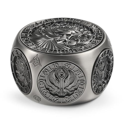 DNDND 8-in-1 Dual D20 Hexagonal Metal Dice - D&D Monster Themed Multi-Functional Dice Set for TTRPG Dungeons and Dragons with Collectible Gift Tin (Black) - color: Silver