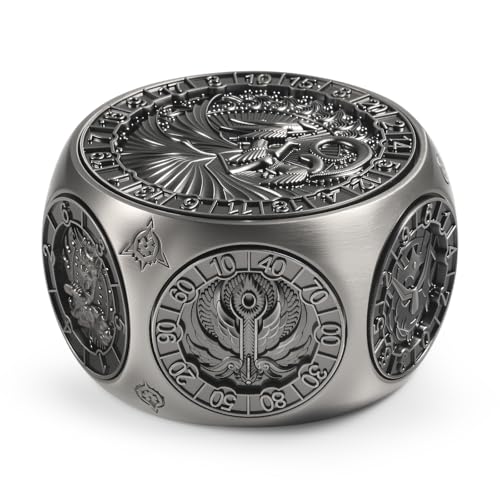 DNDND 8-in-1 Dual D20 Hexagonal Metal Dice - D&D Monster Themed Multi-Functional Dice Set for TTRPG Dungeons and Dragons with Collectible Gift Tin (Black) - color: Silver