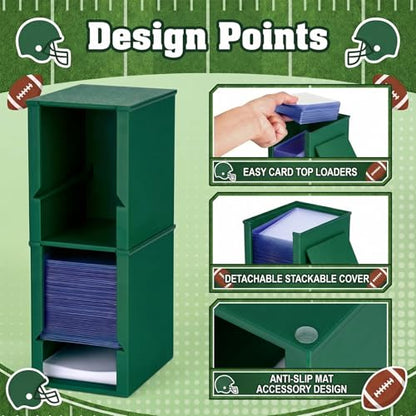 Toploader Dispenser & Penny Sleeve Holder - Dual Compartment Holds 250 Penny Sleeves & up to 50 Top Loaders, Stackable Card Storage Box with Dustproof Lid (Green) - color: Green