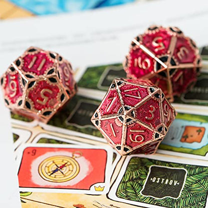 UDIXI Metal DND Dice Set 7PCS Polyhedral D&D Dice Set for Role Playing Game | 7PCS, Red, Steampunk Gear Carved, Solid Metal, Metal Gift Box, DM Gift, for Dungeons and Dragons RPG Tabletop Games - color: Gear-red Copper