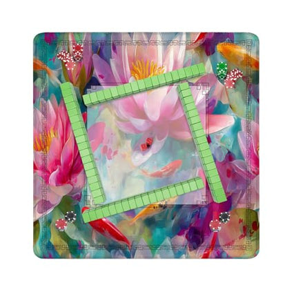Mahjong Mat 31.5" x 31.5" Intricate Watercolor Pond Art Lotus Fish Soft Pastels Non-Slip Noise Reduction Mahjong Tiles Table Cover for Dominoes Poker Card Board and Tile Games - color: Color1