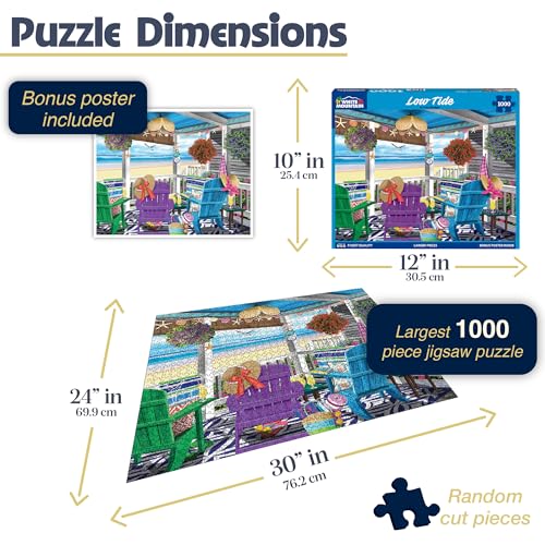 White Mountain 1000 Piece Jigsaw Puzzle Scenic Summer Beach, Low Tide | Large Pieces, Gift for Adults and Family, 24"x30" in