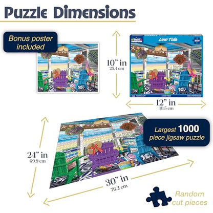 White Mountain 1000 Piece Jigsaw Puzzle Scenic Summer Beach, Low Tide | Large Pieces, Gift for Adults and Family, 24"x30" in