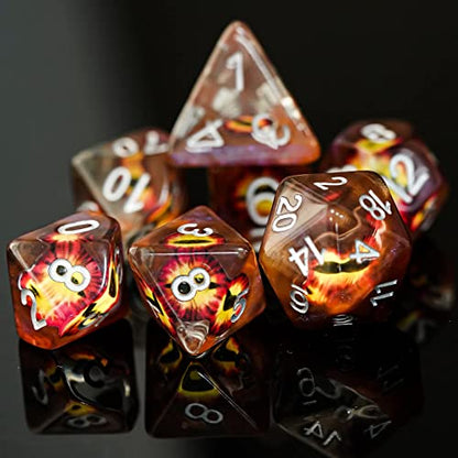 Cusdie 7-Die DND Dice, Polyhedral Dice Set Filled with Eyeball, for Role Playing Game D&D Dice (Brown Eyeball) - color: Brown Eyeball