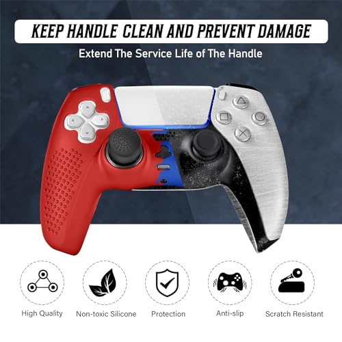 PS5 Controller Skin, Anti-Slip Soft Silicone Protective Cover Case for PlayStation 5 Controller Grip Accessories, 2 Pack with 8 x Thumb Grip Caps (Red Mix Blue) - color: Red Mix Blue