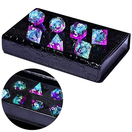 AUSTOR 7-Die DND Dice Set Handmade Sharp Edge Polyhedral Dice for Dungeons and Dragons RPG MTG Table Games（Violet & Blue） - color: Violet & Blue