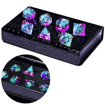 AUSTOR 7-Die DND Dice Set Handmade Sharp Edge Polyhedral Dice for Dungeons and Dragons RPG MTG Table Games（Violet & Blue） - color: Violet & Blue