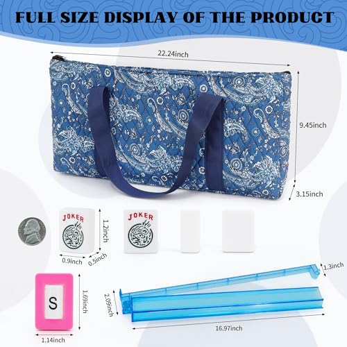 Jolitac American Mahjong Game Set, 166 Premium White Tiles, 4 All-in-One Color Rack/Pushers, Complete Mahjong Tiles Set with Blue Carrying Bag (Ma Jong, Mah-Jongg, Majiang)