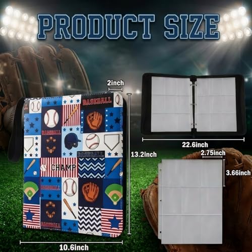 Trading Card Binder 9 Pocket, Baseball Card Binder Holds 900 Cards with 50 Removable Sleeves, Waterproof PU Leather with Zipper Card Collector Album Book Compatible with TCG Cards - color: Baseball