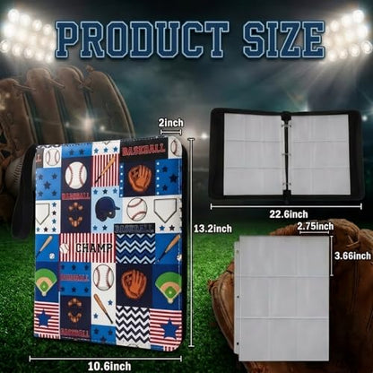 Trading Card Binder 9 Pocket, Baseball Card Binder Holds 900 Cards with 50 Removable Sleeves, Waterproof PU Leather with Zipper Card Collector Album Book Compatible with TCG Cards - color: Baseball