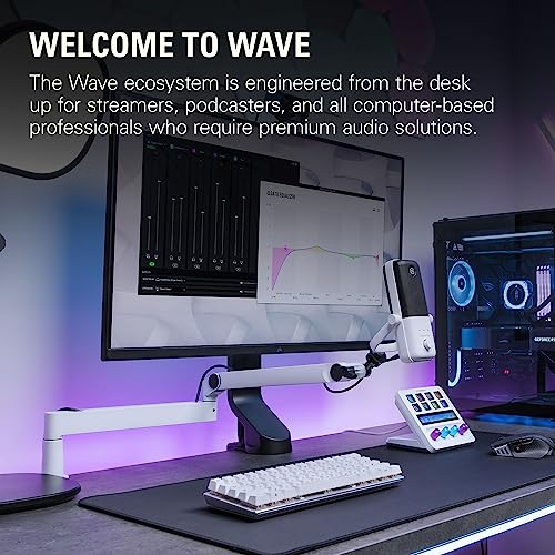 Elgato Wave Mic Arm LP White, Low Profile Boom Arm | Sits below shoulder line, 360-degree rotation, Magnetic cable channels, All-metal build, Fully adjustable mount - style: Low Profile White