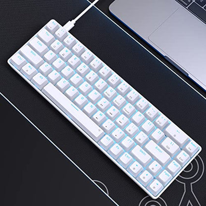 DIERYA T68SE 60% Gaming Mechanical Keyboard,Ultra Compact Mini 68 Key with Blue Switches Wired Keyboard,Anti-Ghosting Keys, for Windows Laptops and PC Gamers,White - color: White/Blue Switch, size: Wired