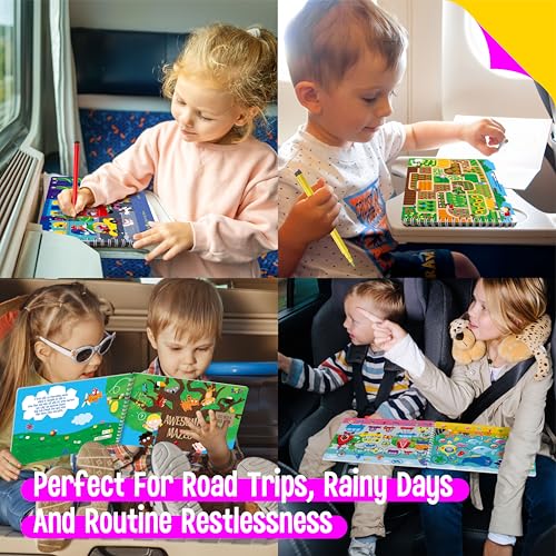 SpriteGru 2 Travel Game Pads, 60 Dry Erase Activities Games Reusable & Erasable Book, Fun Brain Challenge Games Interesting Educational Toy and Learning Tool for Road Trip Airplane Travel - style: Maze & Find