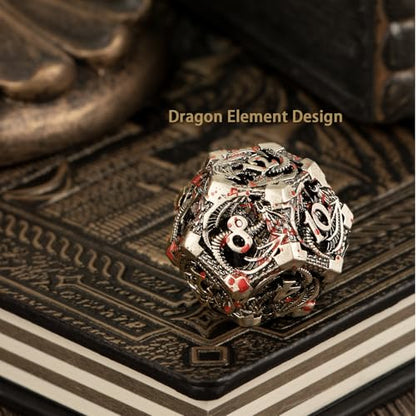 7PCS DND Dice Set, Premium Hollow Metal Polyhedral Dice with Treasure Chest & Dice Bag, Gift for Men & Women, Dungeons and Dragons, TTRPG RPG Tabletop Games (Antique Silver Red Speckles) - color: Antiquesilver-redspeckles