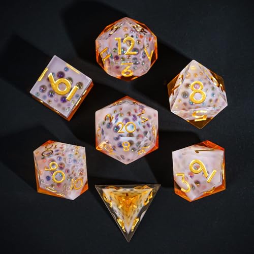 7PCS Beer Dice Set,Handmade Sharp Edge Dice Set D&D RPG Polyhedral Die,for Dungeons and Dragons TTRPG Games Roleplaying Games Pathfinder,with Gift Box. - color: Beer