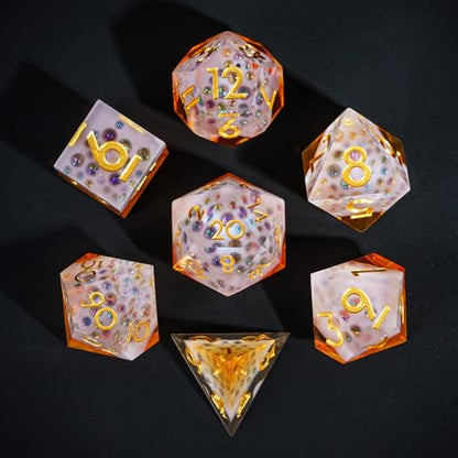 7PCS Beer Dice Set,Handmade Sharp Edge Dice Set D&D RPG Polyhedral Die,for Dungeons and Dragons TTRPG Games Roleplaying Games Pathfinder,with Gift Box. - color: Beer