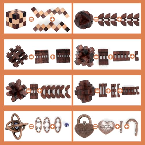 8 Pcs Brain Teaser Puzzles for Adults Teens - Metal Puzzles 3D Puzzle Game Toys for Adults Teens - Wooden Unlock Interlocking Puzzle Adult IQ Education Smart Toys - style: Style E