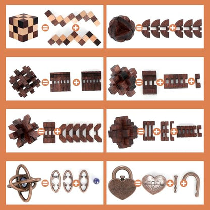 8 Pcs Brain Teaser Puzzles for Adults Teens - Metal Puzzles 3D Puzzle Game Toys for Adults Teens - Wooden Unlock Interlocking Puzzle Adult IQ Education Smart Toys - style: Style E
