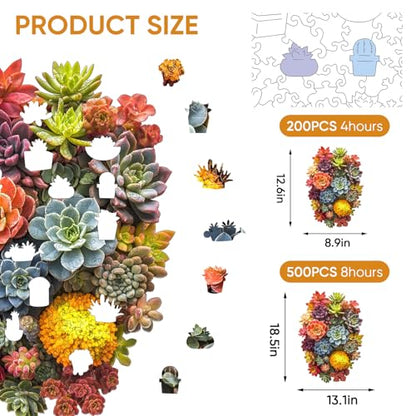 Delobi Succulent Waterfall Wooden Puzzles, 200 Pieces Jigsaw Puzzles 12.6'' x 9'', Unique Design Wooden Puzzles for Adults and Kids, Family Game Gift - color: Succulent Waterfall-02, size: 200Pcs