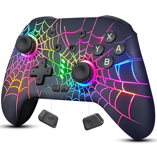 Switch Controller Compatible with Switch/Switch Lite/OLED/PC, Programmable Wireless Switch Controller with 10 LED Light, 6-Axis Motion, Turbo, Vibration, One-Key Wake Up & Pairing, 1000mAh Battery - color: black