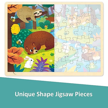 48 Piece Puzzles for Kids Ages 4-8, Forest Animals Wooden Jigsaw Puzzles for Toddlers 4 Year Old, Preschool Educational Puzzle Ages 3-5 with Tray - style: 48 Piece