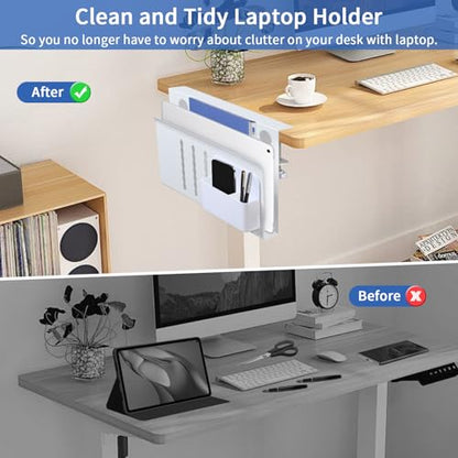 LUKETURE Desk Side Storage, Steel Side Desk Organizer, No Drill Laptop Holder, Clamp on Laptop Mount with Pen Holder, Table Hanging Storage for Home Office, Fits Flat Edge Tables 0.3" to 2.8" | Steel Side Desk Organizer, Clamp on Laptop Mount with Pen Hol