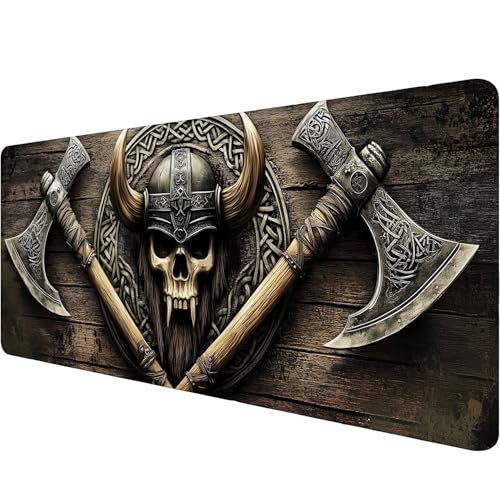 Axe Gaming Mouse Pad Warrior Skull Emblem Wood Grain Fantasy Mousepad XL Large Gaming Mouse Pad Laptop Keyboard Mat Desk Pad Office Computer Keyboard Laptop Home 31.5"x11.8" - color: Axe, size: 31.5" x 11.8"