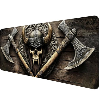 Axe Gaming Mouse Pad Warrior Skull Emblem Wood Grain Fantasy Mousepad XL Large Gaming Mouse Pad Laptop Keyboard Mat Desk Pad Office Computer Keyboard Laptop Home 31.5"x11.8" - color: Axe, size: 31.5" x 11.8"