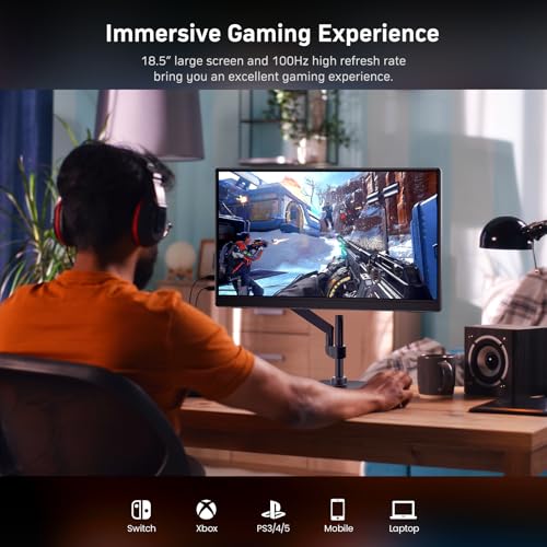MNN 18.5" 100Hz FHD IPS USB-C HDMI Portable Gaming Monitor | 18.5" FHD IPS 100Hz, built-in stand & dual speakers, USB-C/HDMI, for PC/Phone/PS5/Xbox/Switch, travel gaming. - size: 18.5'' Monitor