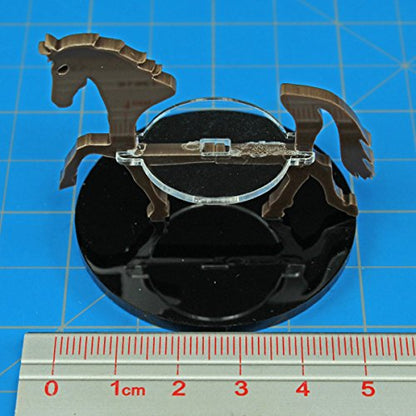 LITKO Horse Mount | Compatible with D&D & Pathfinder | 50mm Round | Brown | Turns a 30mm (1.25-inch) hero into a saddled rider | 2-inch base | Includes steed + clear acrylic base | Glue assembly - color: Brown, style: 50mm Circular Base