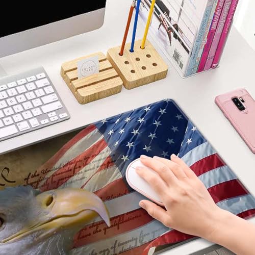 Large Mouse Pad, Desk Mat, Gaming Mouse Pad, Bald Eagle on American Flag Mouse Pad for Desk, Desk Pad for Keyboard Mice, Desk Mat for Desktop, Extended Long Mousepad Thin, 31.5 x 11.8 Inch - color: Bald Eagle on American Flag