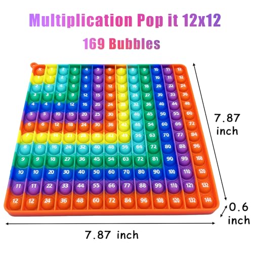 PETBSNVB Multiplication 12x12, Addition 1-12, Math Fidget Popper, Learn Multiplication, Addition with Pop Fidget Toy, Learning Tools for Students and Children, Bubble Sensory Rainbow (Rainbow-Red)