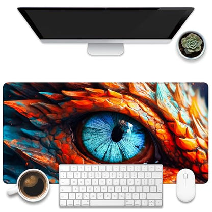 Large Gaming Mouse Pad for Desk, Dragon Blue Eyes Desk Mat, Dragon Eyes Desk Pad, 31.5"x15.7" Extended Big Computer Keyboard Mouse Pad with Non-Slip Base and Stitched Edge - color: Dragon Blue Eyes