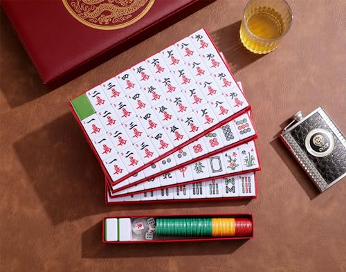 Mose Cafolo Chinese Mahjong Set X-Large 146 Numbered Melamine 1.5" Large Size Tile with Carrying Travel Case, English Manual, Pro Complete Mahjongg Game Set (Majiang, Mah Jongg) - color: Green Tiles