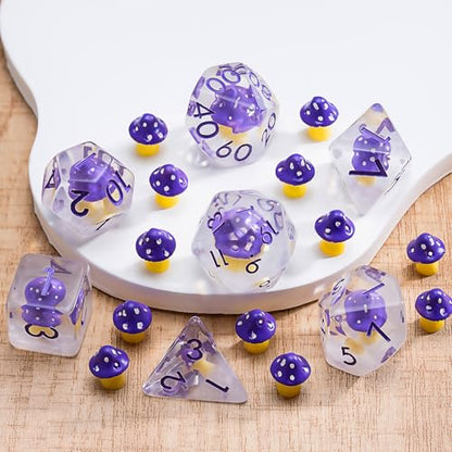 Polyhedral D&D Dice Mushroom Dice,Resin Mushroom DND Dice Set for Dungeons and Dragons MTG RPG Board Games - color: Mushrooms-purple