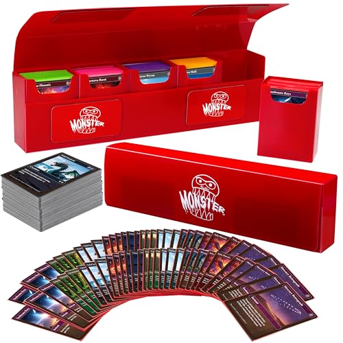 The Original Hydra Magnetic XL Deck Box- Carry All Your Decks At Once- Removable Deckbox Compartments, Self-Locking Closure - Hold 375+ Trading Cards- Compatible w Standard & Smaller Size Gaming TCGs - color: Red