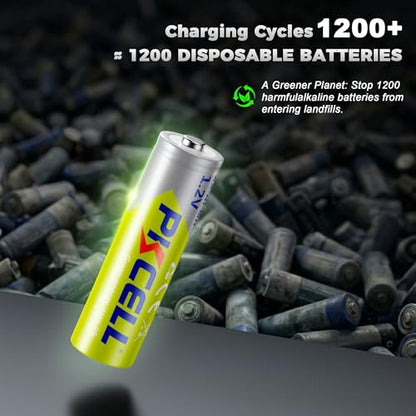 PKCELL Rechargeable AA Batteries 16-Pack, 2100mAh 1.2V NiMH AA Rechargeable Batteries, 1200+ Charging Cycles,Low Self Discharge for Solar Light,Game Controllers, Flashlights